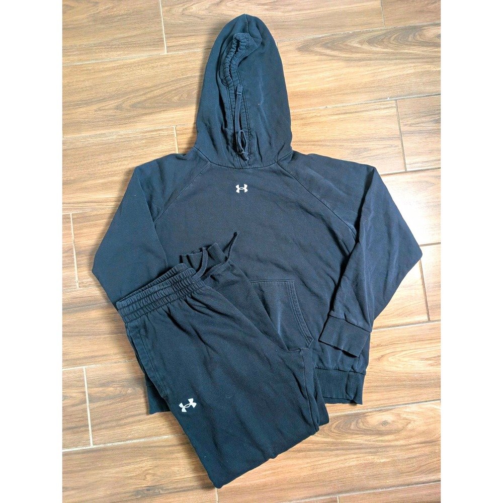 Under Armour Men's Large Black Fleece Hoodie Jogger Sweatpants Tracksuit Set